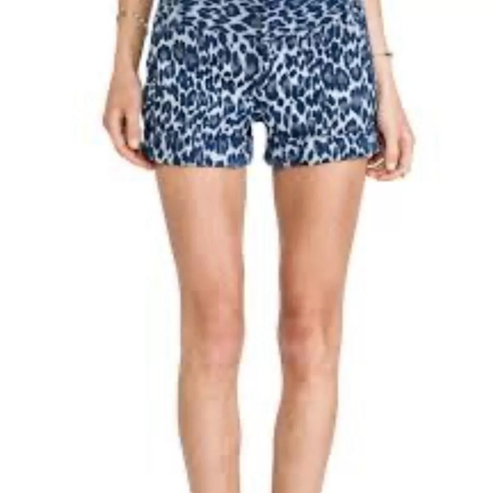 Alice + Olivia Cady Blue Leopard Jacquard Denim Cuffed Shorts
